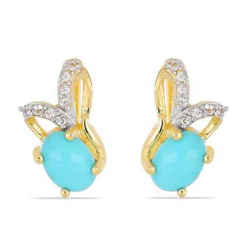 1.44 CT NATURAL BLUE TURQUOISE GOLD PLATED SILVER EARRINGS #VE033213
